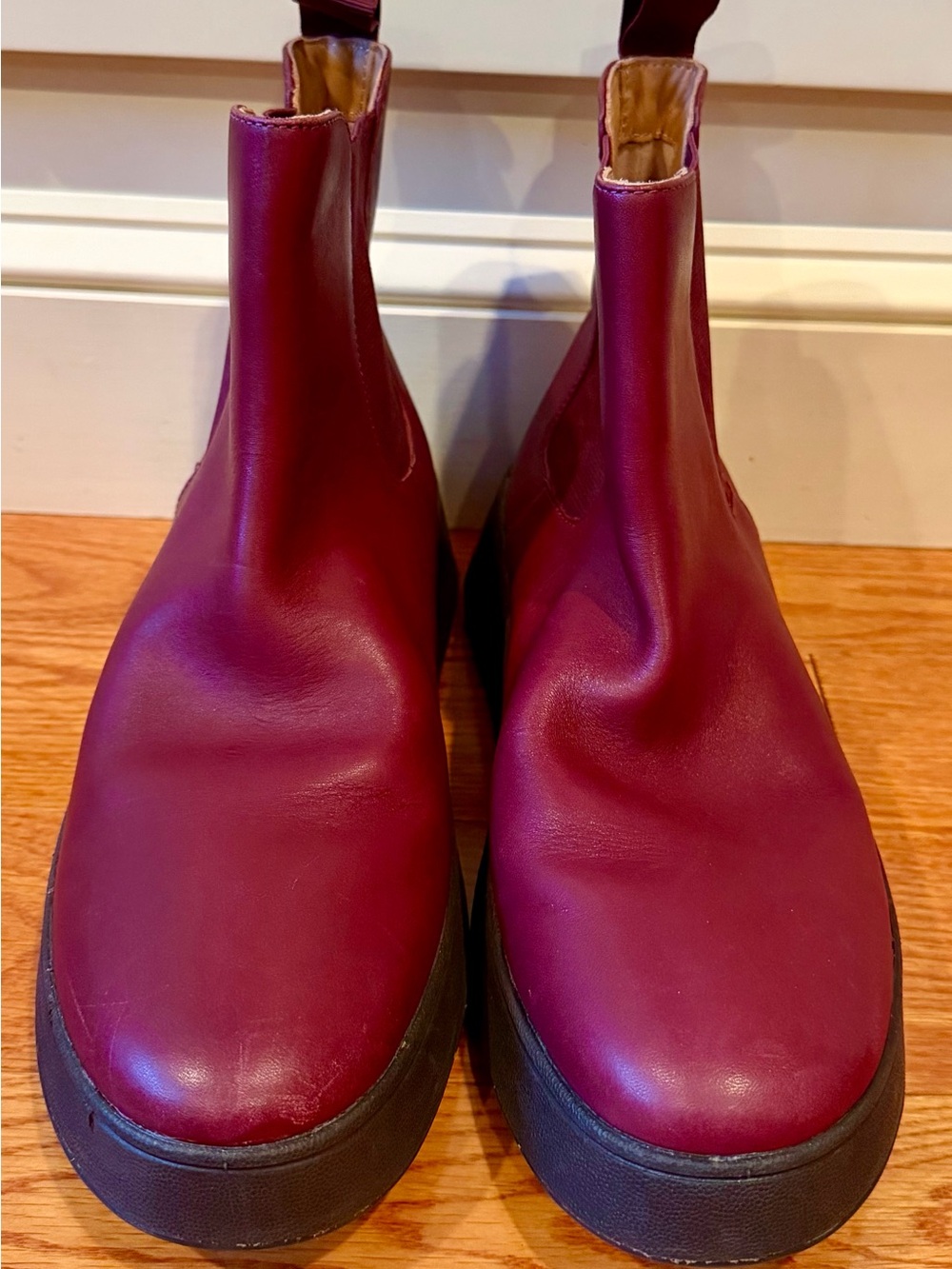 FitFlop  Ankle Boots Sz 8 Burgundy Leather Platform Wedge  - Like NEW !